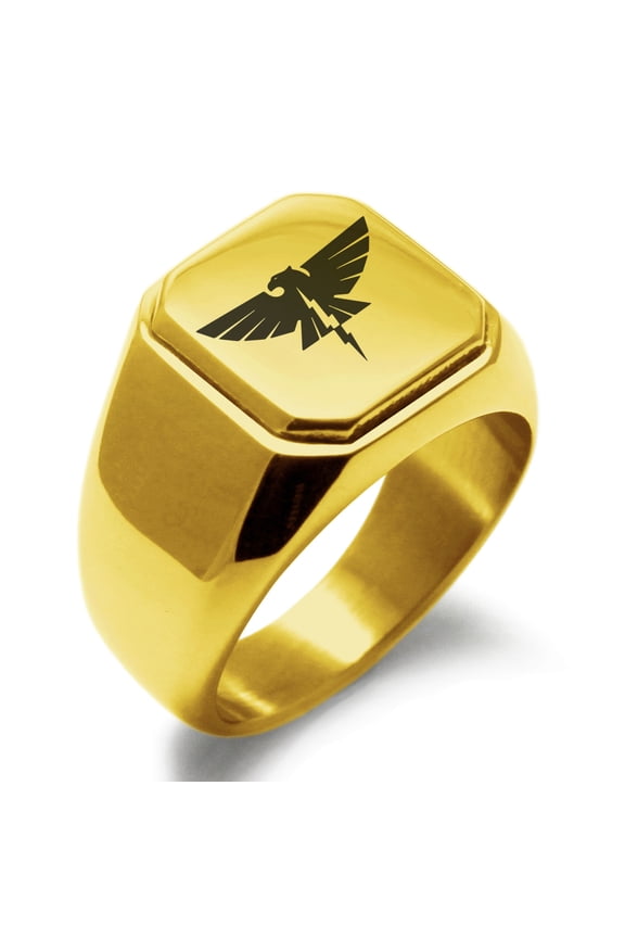 Stainless Steel Zeus Greek God of Sky Engraved Square Flat Top Biker Style Polished Signet Ring