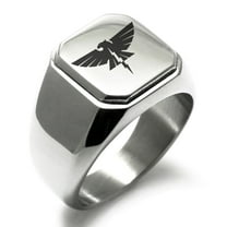 Tioneer Stainless Steel Zeus Greek God of Sky Engraved Square Flat Top Biker Style Polished Signet Ring