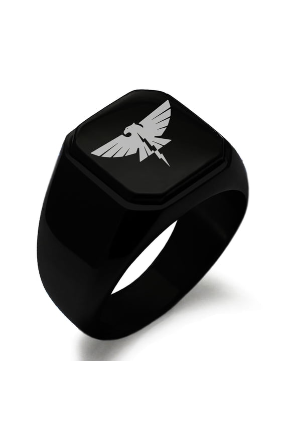 Stainless Steel Zeus Greek God of Sky Engraved Square Flat Top Biker Style Polished Signet Ring