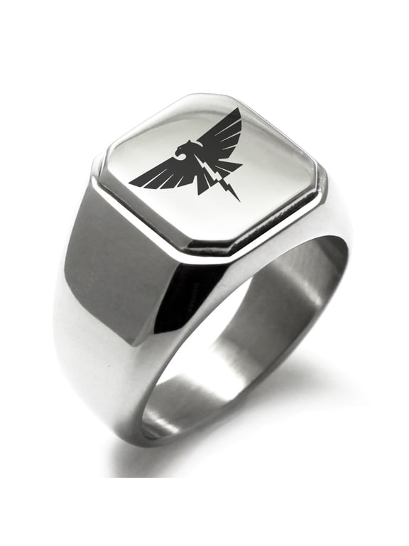 Stainless Steel Zeus Greek God of Sky Engraved Square Flat Top Biker Style Polished Signet Ring