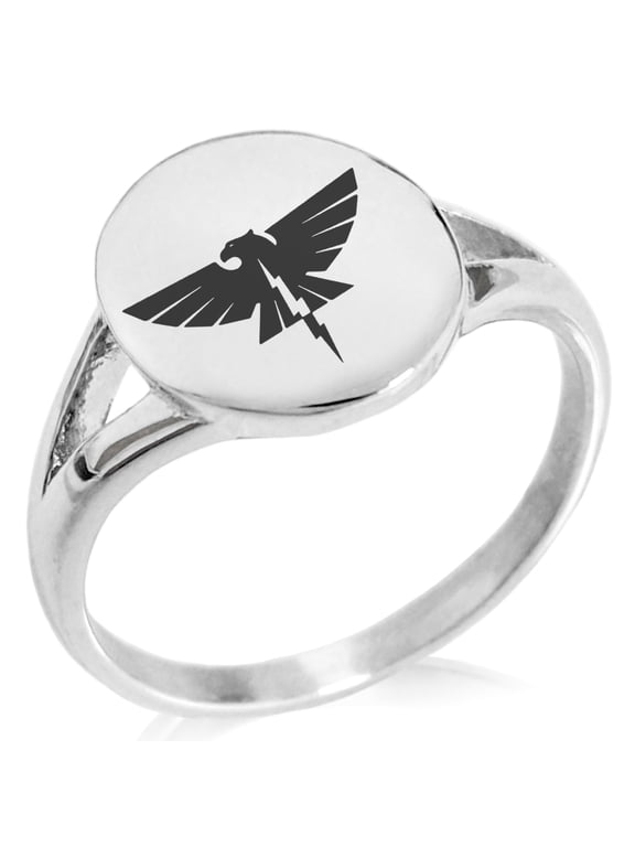 Stainless Steel Zeus Greek God of Sky Minimalist Oval Top Polished Statement Signet Ring