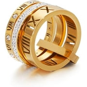 ANILUX Stainless Steel Zirconia Rings for Women Girls Roman Numeral 3 in 1 Spinner Gold Weeding Ring Band