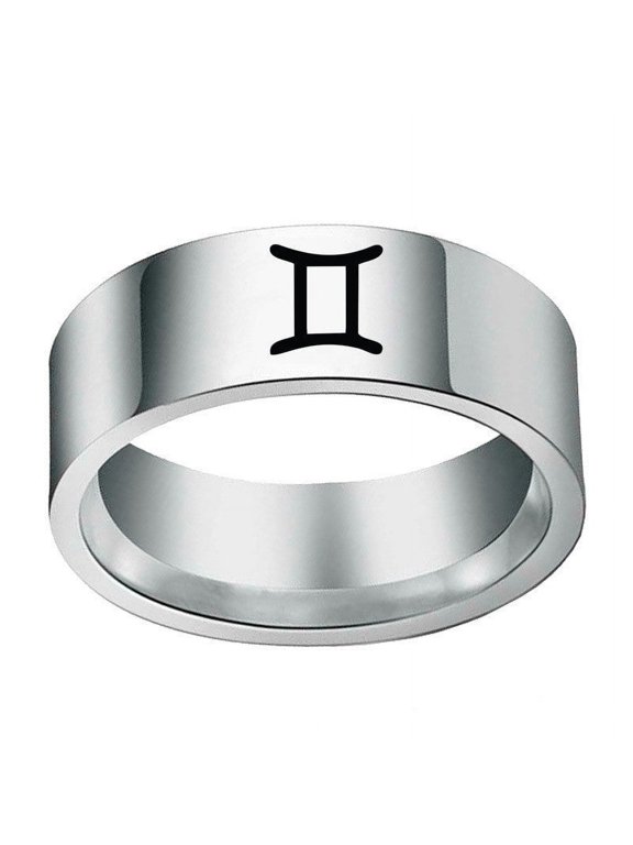 Stainless Steel Zodiac Constellation Rings, 8mm Wide, 2mm Thick, Celestial Jewelry for Women and Men