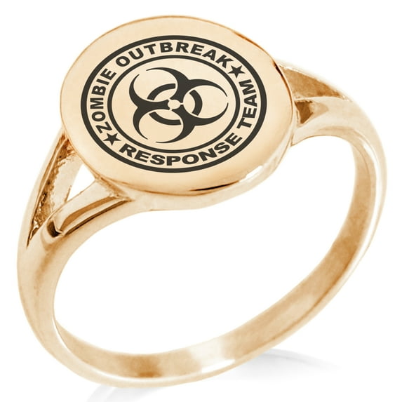 Stainless Steel Zombie Outbreak Response Team Minimalist Oval Top Polished Statement Signet Ring
