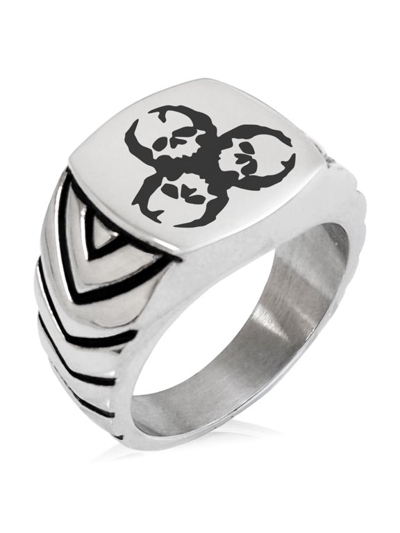 Stainless Steel Zombie Skull Biohazard Chevron Pattern Biker Style Polished Ring