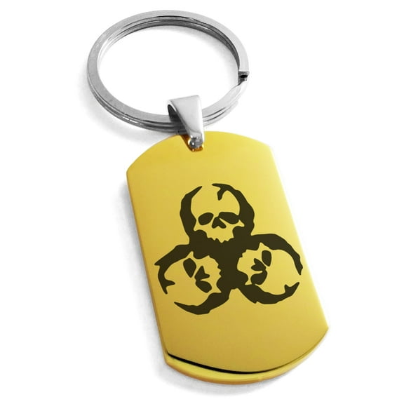 Tioneer Stainless Steel Zombie Skull Biohazard Engraved Dog Tag Keychain Keyring