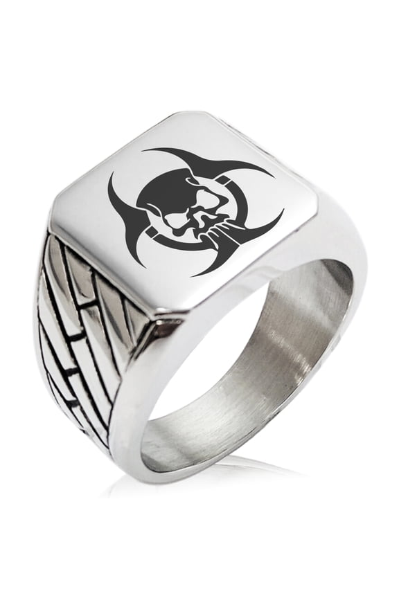 Stainless Steel Zombie Skull Biohazard Geometric Pattern Biker Style Polished Ring