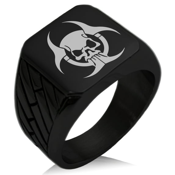 Stainless Steel Zombie Skull Biohazard Geometric Pattern Biker Style Polished Ring