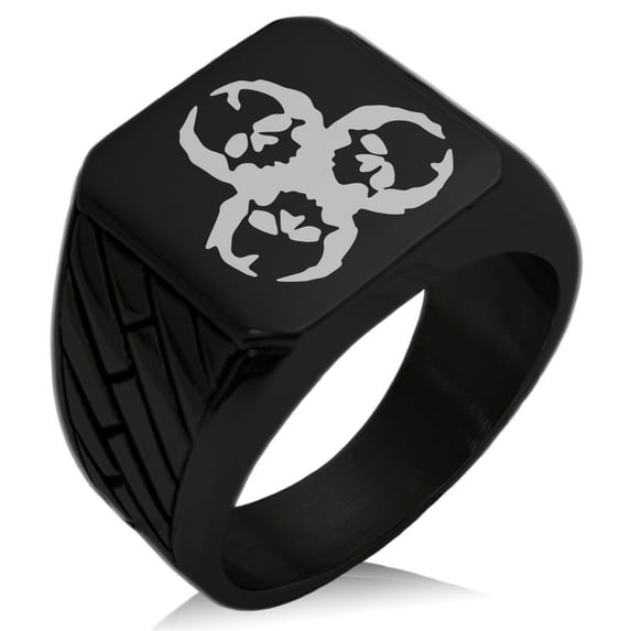 Stainless Steel Zombie Skull Biohazard Geometric Pattern Biker Style Polished Ring