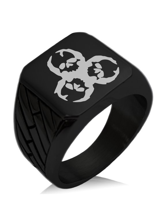 Stainless Steel Zombie Skull Biohazard Geometric Pattern Biker Style Polished Ring