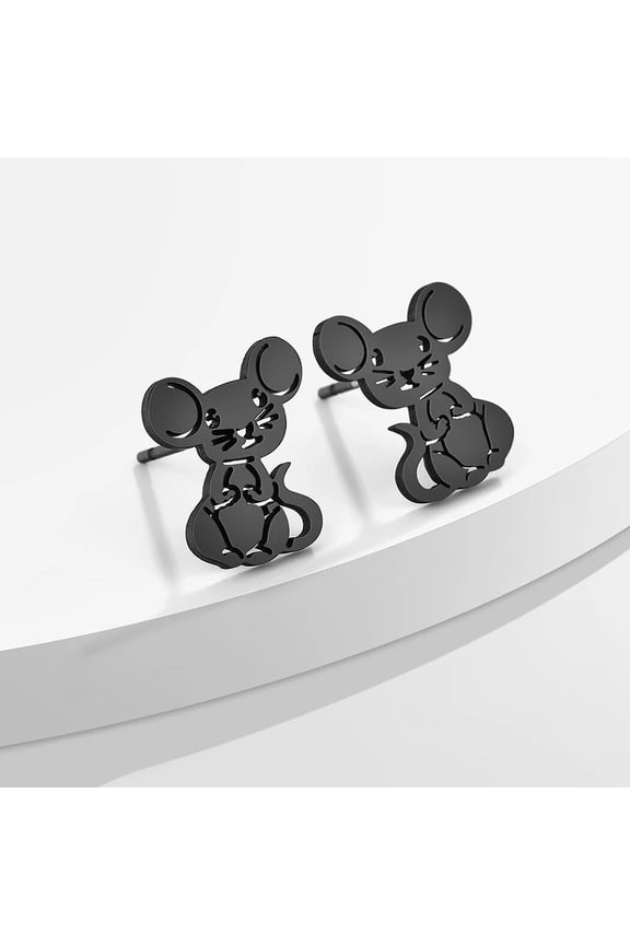 Stainless Steel adorable mouse stud earrings, cute rodent, rat New year gift