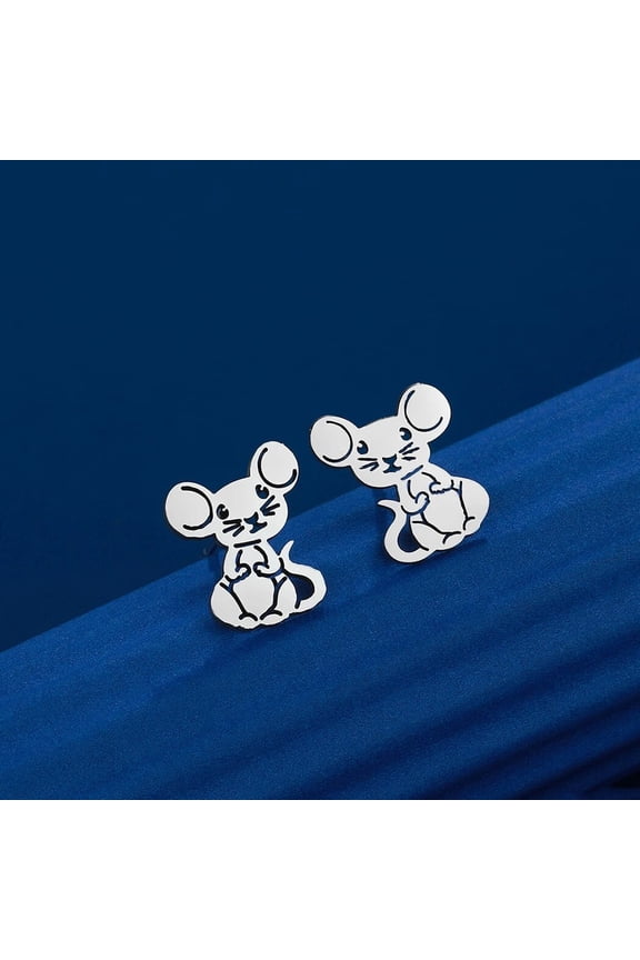 Stainless Steel adorable mouse stud earrings, cute rodent, rat New year gift