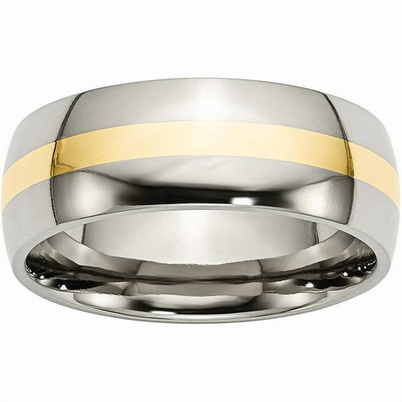 Stainless Steel and 14k Yellow Inlay 8mm Polished Band
