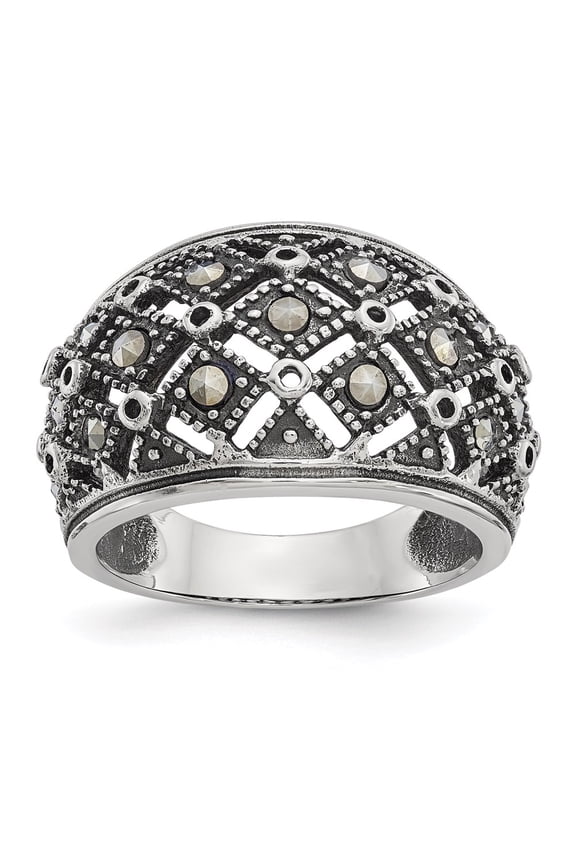 Stainless Steel and Antiqued Marcasite Ring Fine Jewelry For Women Gifts For Her, Size 8