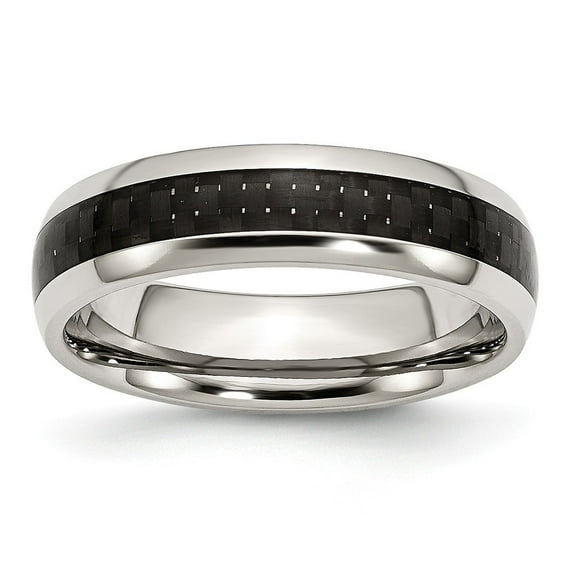 Stainless Steel and Black Carbon Fiber 6mm Polished Band Ring - Size 7