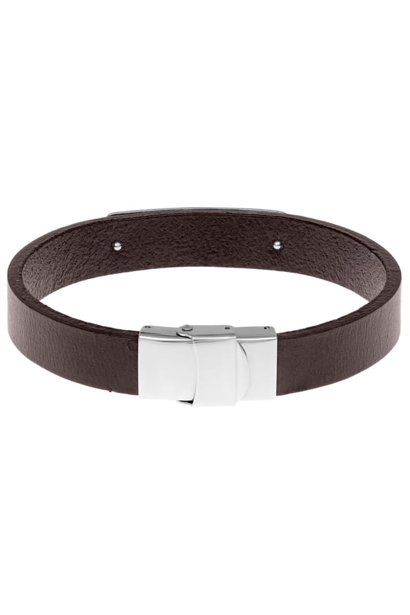 Stainless Steel Bracelet with Brown Leather