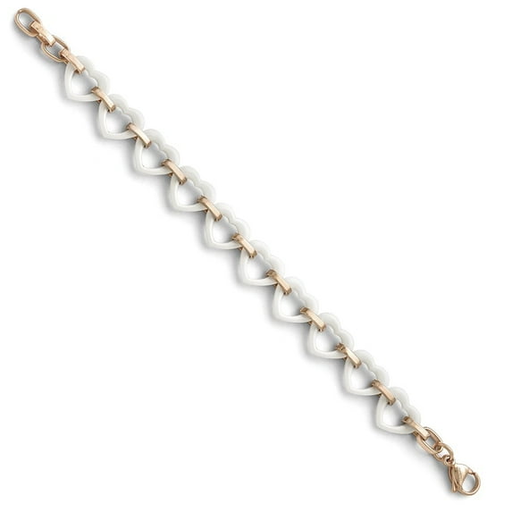 Stainless Steel and Ceramic Pink Ip-plated Heart With .75 Inch Ext Bracelet - 7.25 Inch