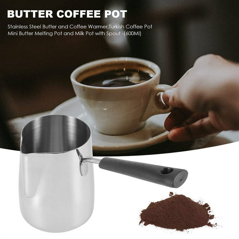 600ml Turkish Coffee Pot Stainless Steel Milk And Coffee Warmer Chocolate  Butter Melting Pot With H