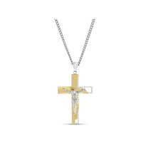 Stainless Steel and Gold IP Crucifix and Cross Pendant Necklace, 24 In