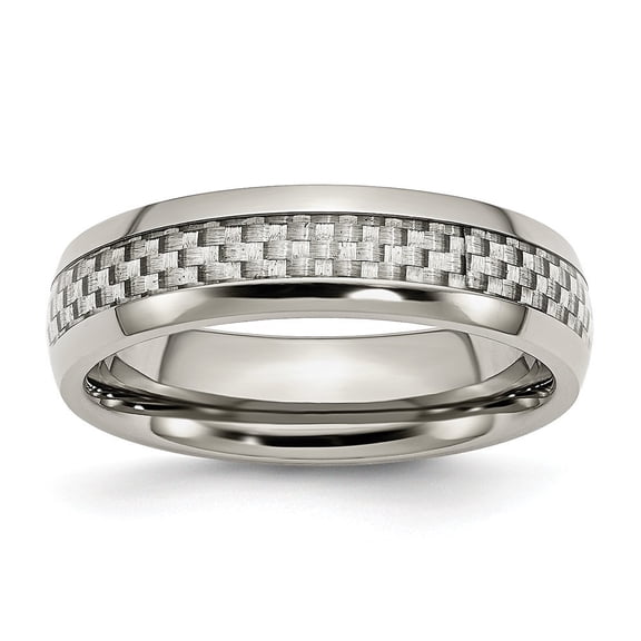 Stainless Steel and Grey Carbon Fiber 6mm Polished Band Ring - Size 11.5