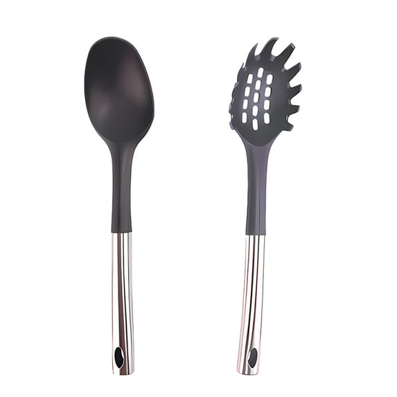 Stainless Steel and Nylon Complete Kitchen Utensil Set - 2 Pieces Heat Resistant,Food Safe Kitchen EssentialsMi Spoon + Noodle Spoon
