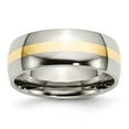 thumbnail image 1 of Stainless Steel and Real 14kt Yellow Inlay 8mm Polished Band Size: 8.5; for Adults and Teens, 1 of 6