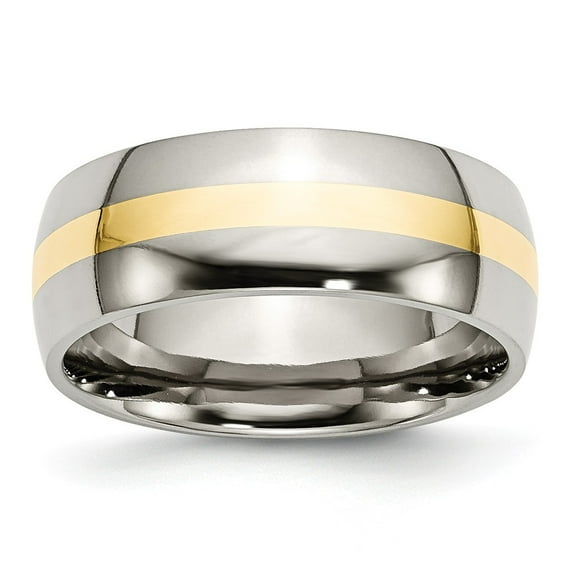 Stainless Steel and Real 14kt Yellow Inlay 8mm Polished Band Size: 8; for Adults and Teens