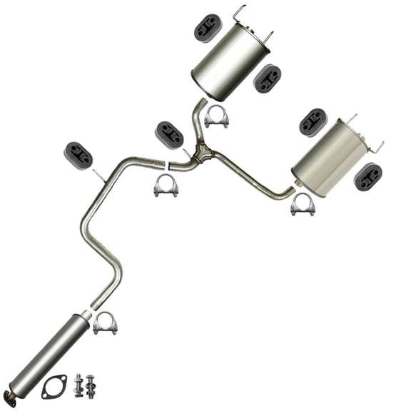 Northeastern Exhaust Resonator, Y Pipe & Pair of Mufflers with Hangers Fits 1997-2002 Pontiac Grand Prix 3.8L (Front-Wheel Drive with Dual Exhaust Only) - Direct Fit | Stainless Steel System Kit