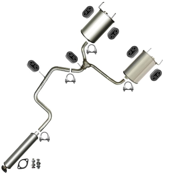 Northeastern Exhaust Resonator, Y Pipe & Pair of Mufflers with Hangers Fits 1997-2002 Pontiac Grand Prix 3.8L (Front-Wheel Drive with Dual Exhaust Only) - Direct Fit | Stainless Steel System Kit