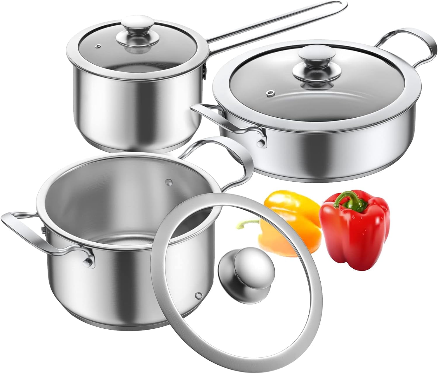 Stainless Steel pots and pans set, 6 Piece Nonstick Kitchen Induction Cookware Set,Works with Induction/Electric and Gas Cooktops, Nonstick, Dishwasher-HQQ8