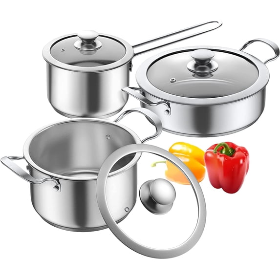 Stainless Steel pots and pans set, 6 Piece Nonstick Kitchen Induction ...
