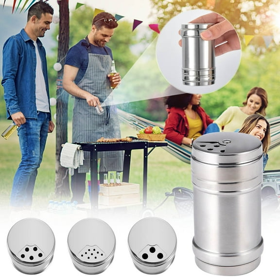 Stainless Steel seasoning 2 Pack Seasoning Bottle with Stainless Steel Dredge Shaker BBQ Dry Rub Spice Shaker Cooking Kitchen Gadget with Rotatable Cover