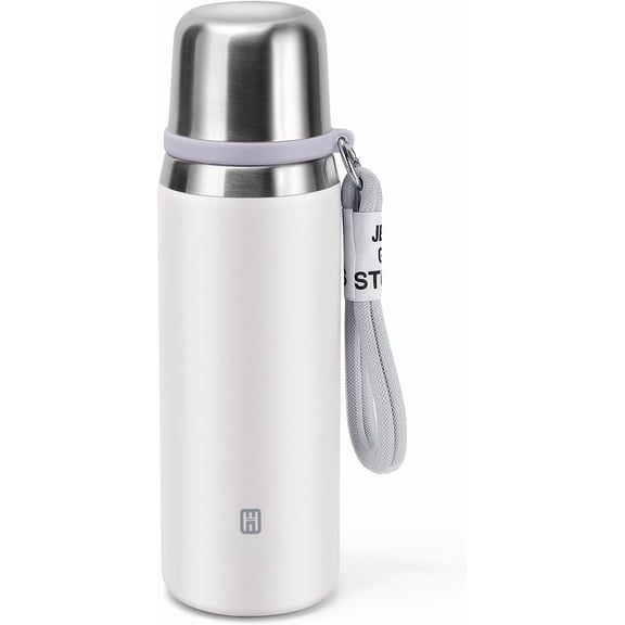 Stainless Steel thermo Bottles with cup 700ml/23.7oz Vacuum Insulated Bottle for hot and cold coffee drink water thermo flask with cup.(White,700ml)