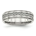 thumbnail image 1 of Stainless Steel w/Sterling Silver Braid Inlay Brushed/Polished 6mm Band, 1 of 6