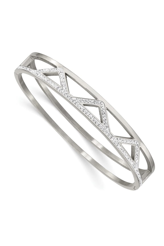 Stainless Steel with Preciosa Crystal 1mm Hinged Bangle Bracelet Fine Jewelry For Women Gifts For Her, 7"