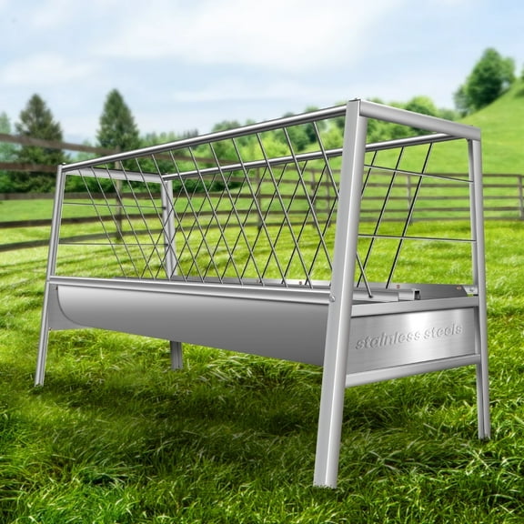Stainless Steel Grooves Goat Hay Feeder 2 in 1 , 77 Gallon Heavy Duty Hay Feeder, Mechanized Livestock Feeders for Goats, Sheep & Horses