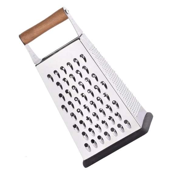 Stainless Steels Metal Box Grater with Wooden Handle 4 Side Handheld Kitchen Food Shredders for Cheese,Carrot,Vegetable