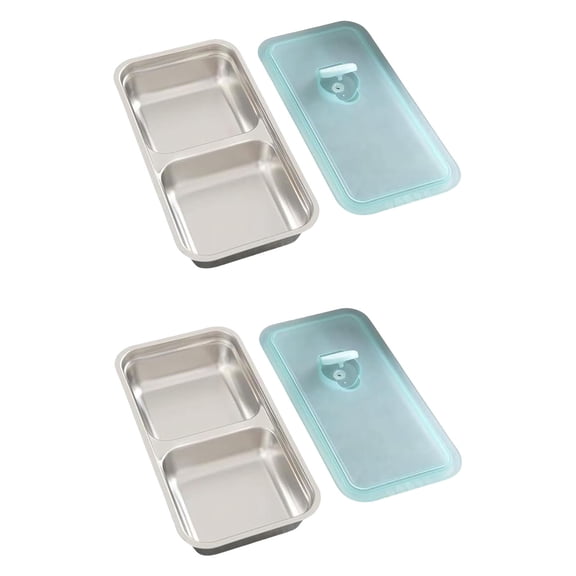 Stainless Steels Snacks Box Container Double Compartment Lunch Box Serving Tray Serving Platter Easy to Carry