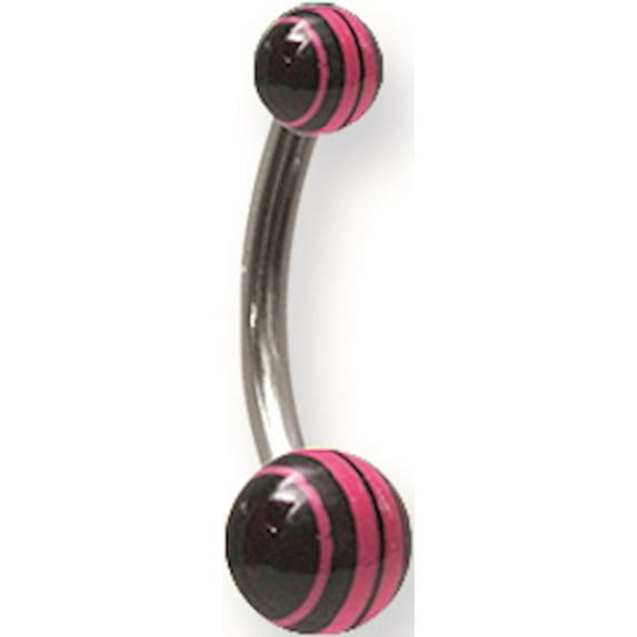 Stainless Stl Curv BB w Acrylic Neon Layered Balls 14G (1.6mm) 7/16 (12 Stainless Steel
