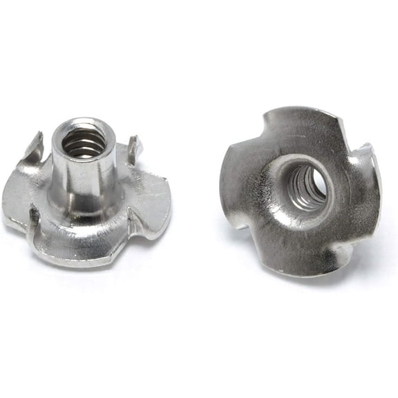 Stainless T-Nuts, 6-32, (25 Pack), Threaded Insert, Choose Size/Quantity, by Bolt Dropper, Pronged Tee Nut. (#6-32x1/4")