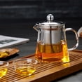 thumbnail image 1 of Stainless Tea infuser, Glass Pitcher with Lid, Heat Resistant Glass, 4.5 in Width, 7 in Height, Loose Leaf Brewing, office Tea Service, Transparent, 1 Pc, 1 of 7