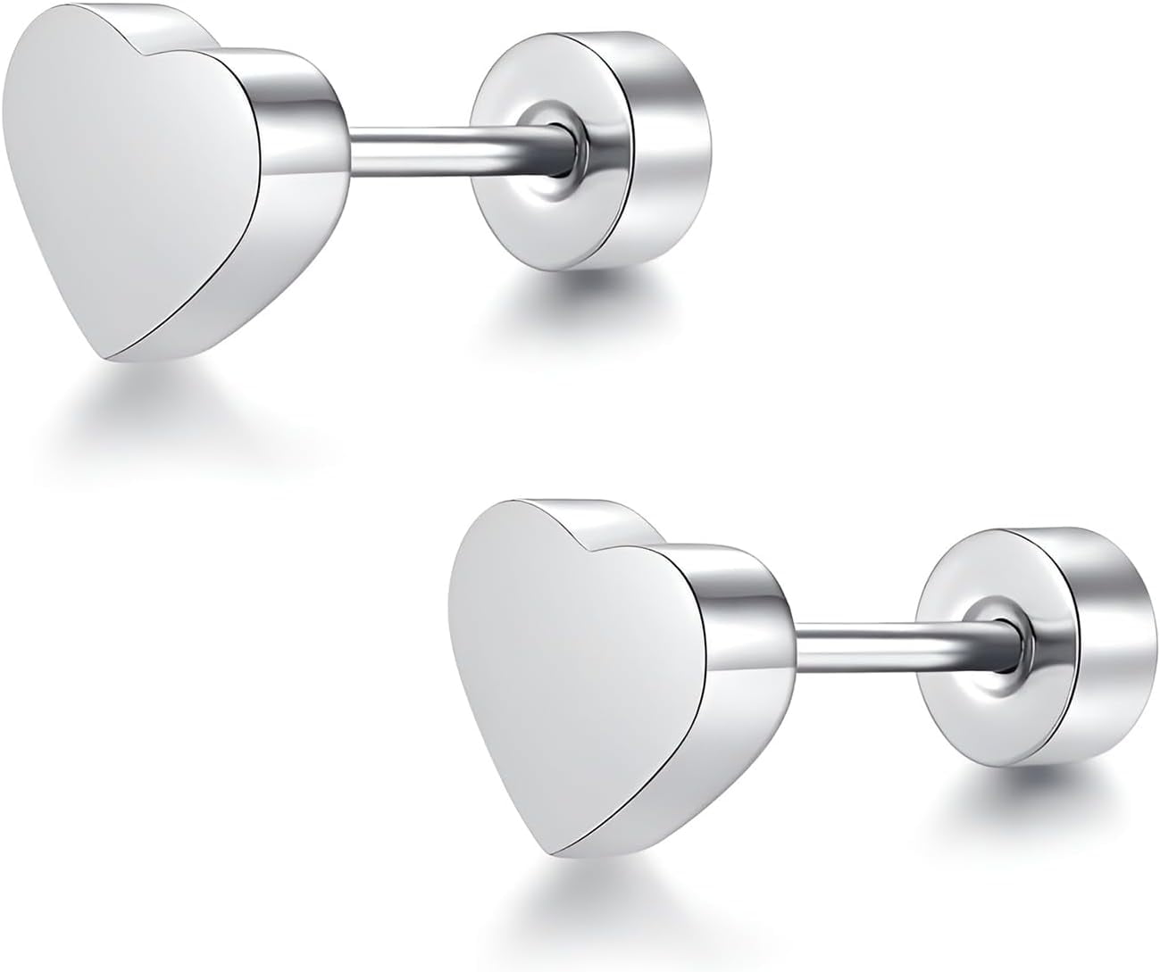 Stainless Top Steel Stud Earring 1 Pair Silvery Small Flatback Earrings Helix Non-Allergenic Screwback Jewellery Flat Back Jewelry for Sensitive Ears Women Ladies Aretes De Mujer[z409]