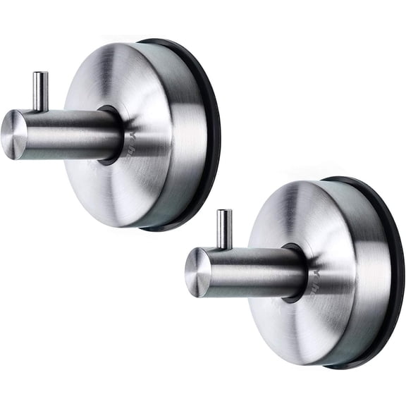 Stainless Vacuum Suction Cup Bathroom Shower Holders - Removable Towel Rack, Bathrobe and Loofah Hooks with Brushed Finish
