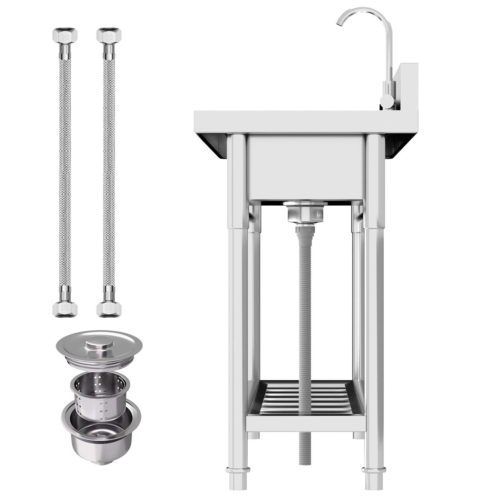 ​Stainless Wash Basin (Single Bowl), Built for Commercial Use, 7.9" Deep Bowl Design, 304 Steel Single Bowl Sink, for Commercial Kitchen, Bakery, Outdoor Utility