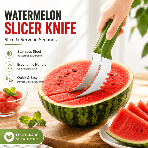 Stainless Watermelon Cutter, Fruit Slicer Corer Dicer Multi-Functional Manual Slicing Tool Kitchen Fruit Prep Accessory Quick Easy Summer Fruit Server Fruit Tool Dicer Green