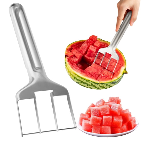 Stainless Watermelon Cutter Tool, Non Slip Handle Fork, for Easy Fruit Slicing and Serving Multipurpose Accessory for Watermelon Mango Cantaloupe Pineapple Home Restaurant Picnic Camping Dessert