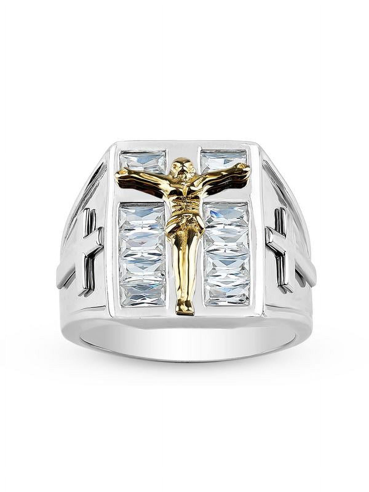 Stainless steel 2 Tone Men's Crystal Crucifix Ring