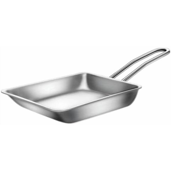 Stainless steel 3-ply rectangular omelet fry pan, oven-safe and induction compatible for camping.