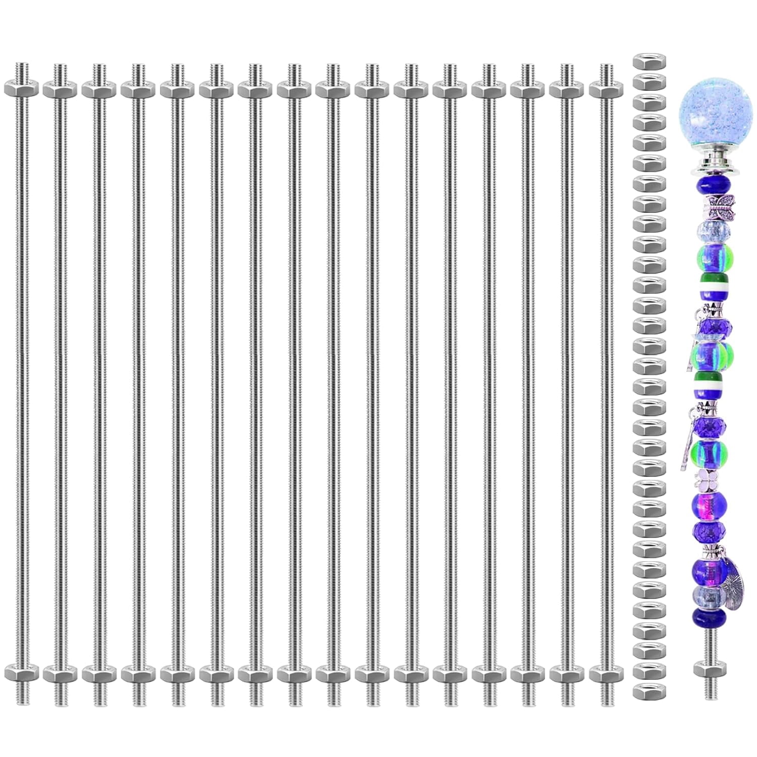 Stainless steel 4 threaded rod with hex nut: 48 pack, 10 inches (8/32 inch), hanging frame and bead curtain garden rod