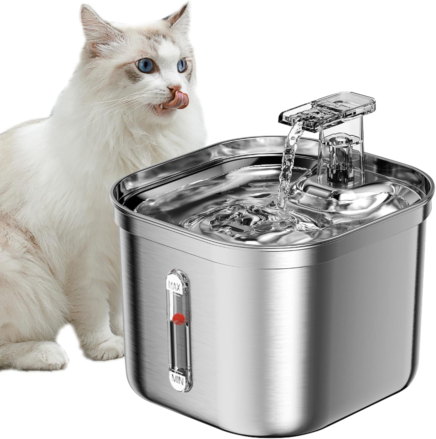 Cat Water Fountain, Stainless Steel Pet Water Fountain for Cats Inside, 3 Filters&Ultra-Quiet Pump, 67oz/2L Automatic Pet Fountain , Multiple Pets Water Fountain